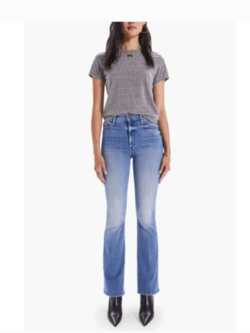 Mother High Waisted Weekender Skimp Flare Jeans in We The Animals Blue Sz 29